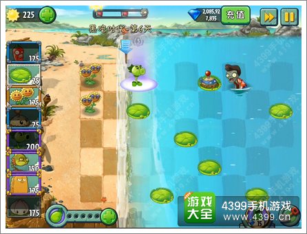 植物大战僵尸2巨浪沙滩第6关攻略 诱导浮潜僵尸