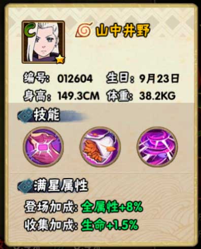 火影忍者手游山中井野忍者信息及技能介绍