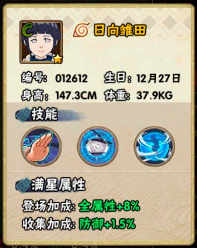 火影忍者手游日向雏田忍者信息及技能介绍